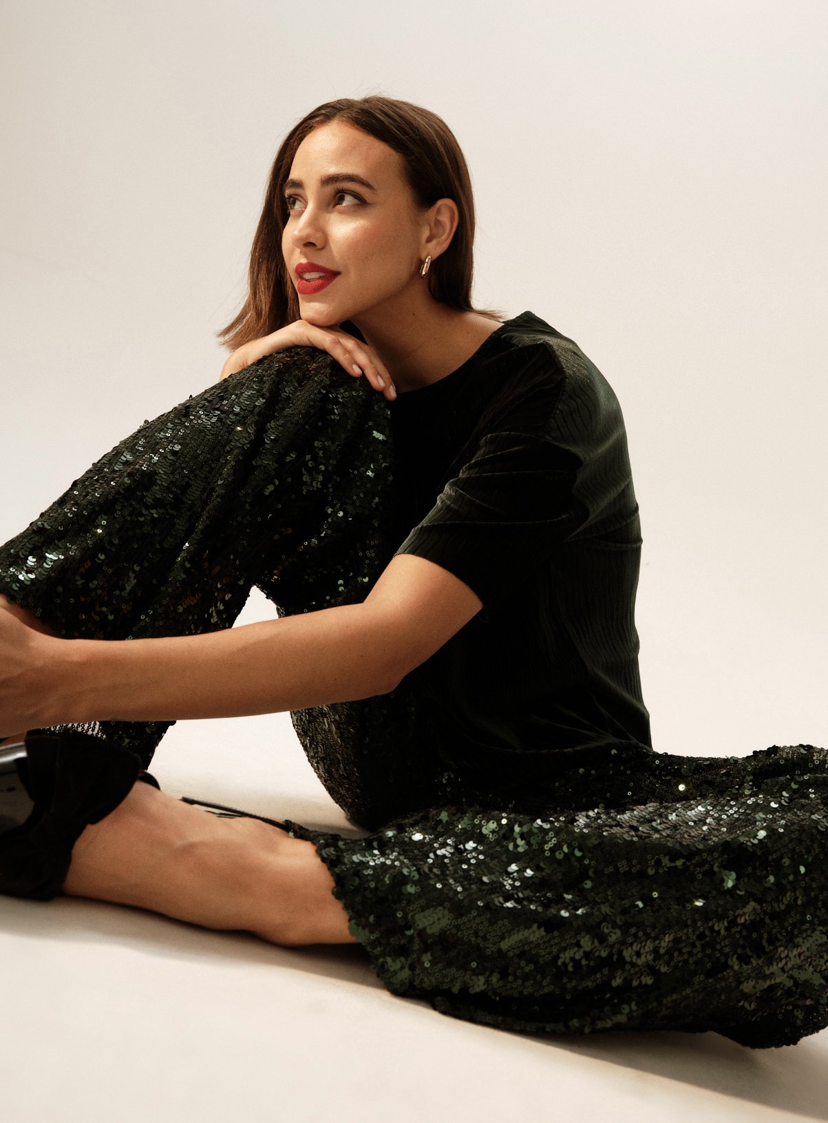 Dark Green Sequin Wide Leg Trousers  10R - Image 4 thumbnail